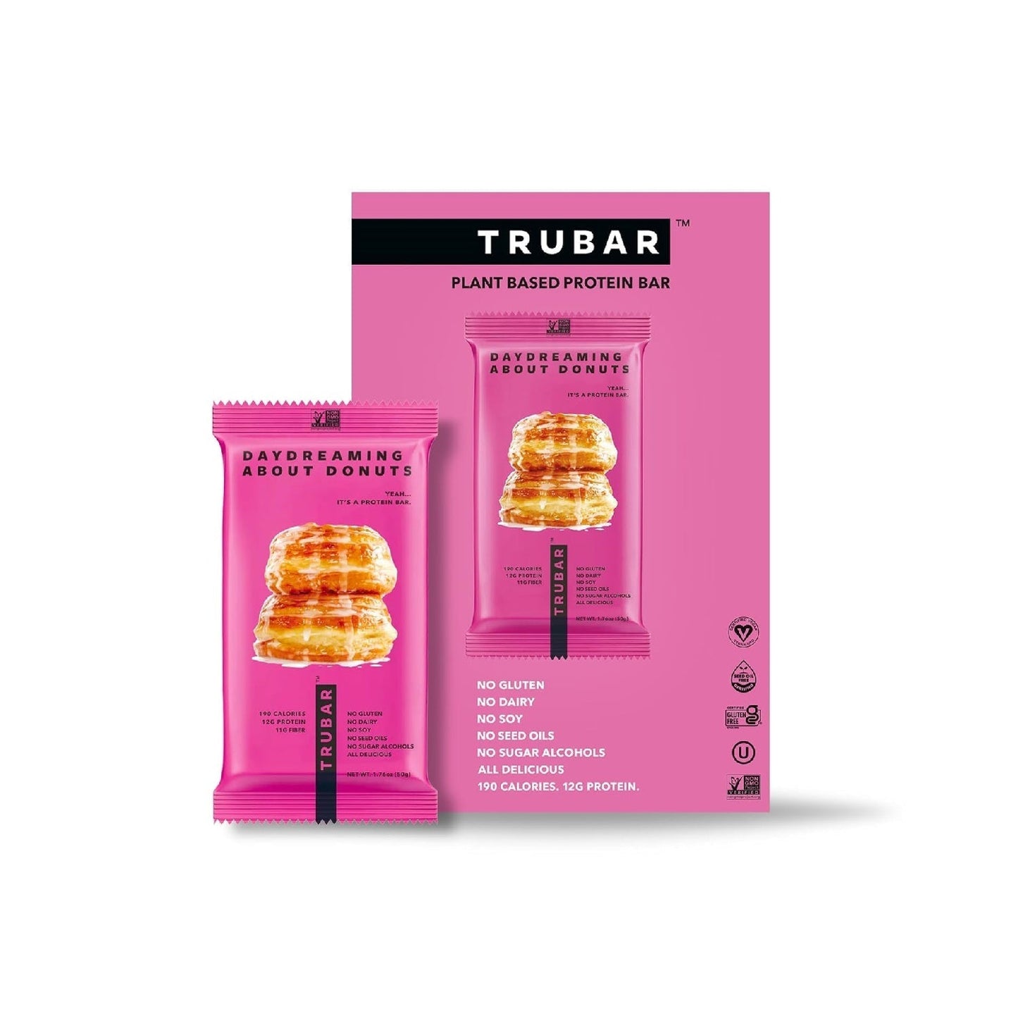 TRUBAR Plant-Based Protein Bar, 12g Protein, 13g Fiber, Vegan, Gluten Free, Non-GMO, Dairy Free, 12 CT