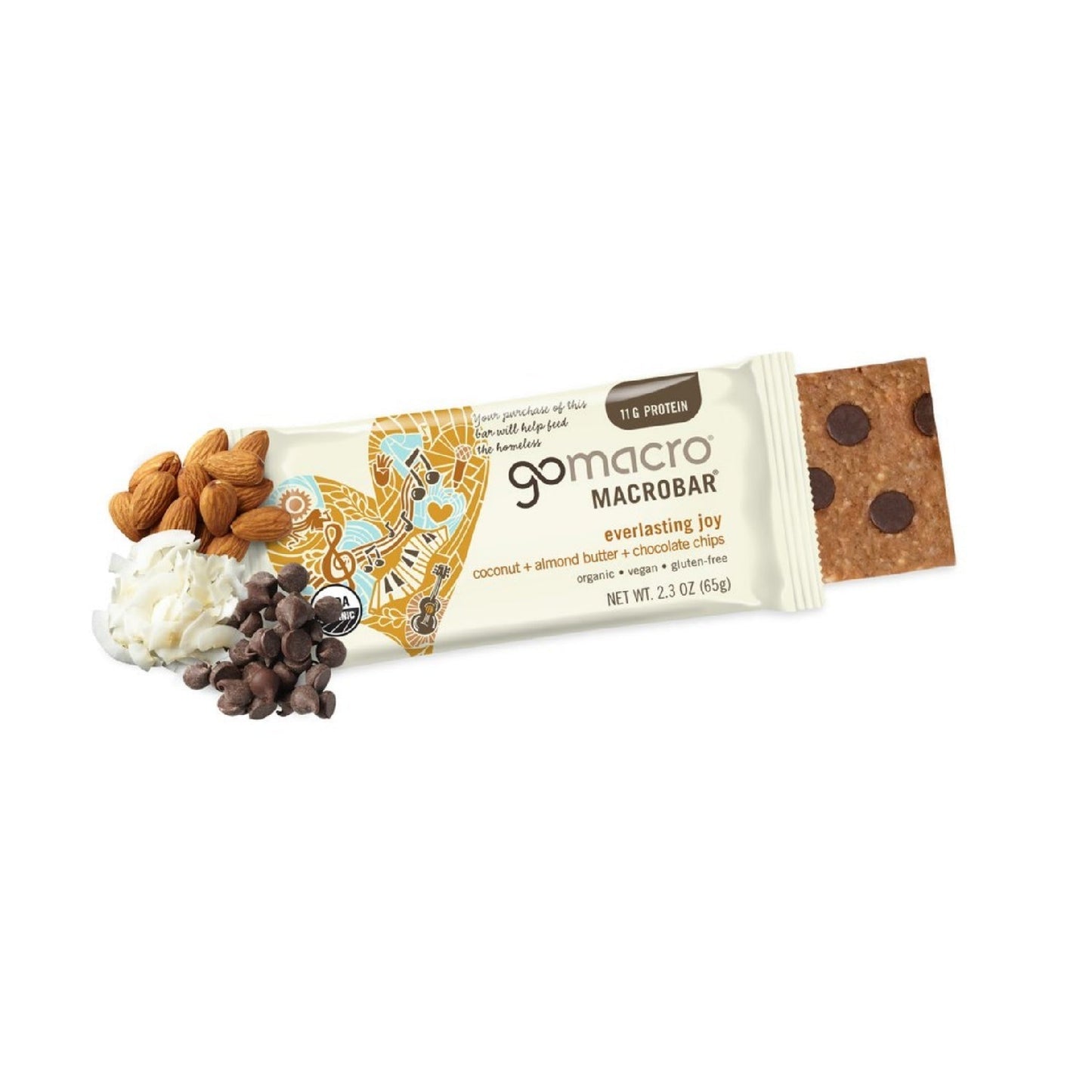 GoMacro MacroBar Organic Vegan Protein Bars, 11 grams of plant protein, 280 calories (2.3 Ounce Bars, 12 Count)